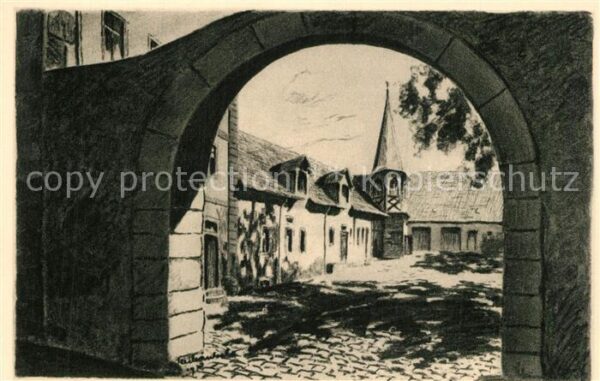 Lauterbach Hessen Burgtor Kohlezeichnung von K. Winkel Kü