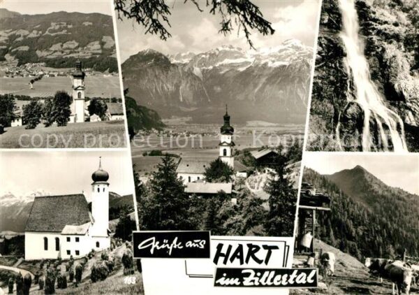 Hart Zillertal Ortsansicht mit Kirche Viehweide Alm Wa