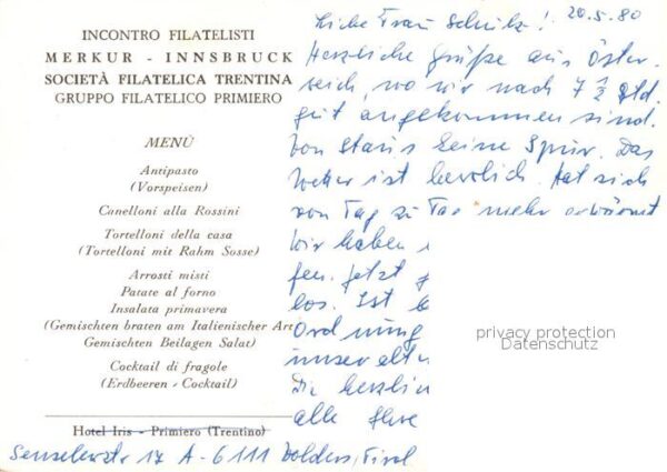 Primiero Chiesa La Pieve Hotel Iris Speisekarte – Bild 2
