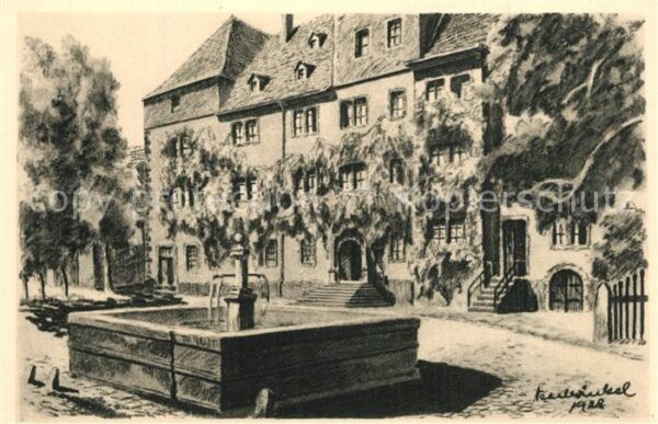 Lauterbach Hessen Burgschloss Brunnen Kohlezeichnung von