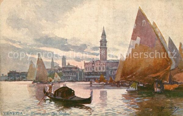 Venezia Venedig Panorama del Molo Gondel Segelboot Küns