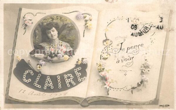 Namenskarte Namenstag Claire Buch