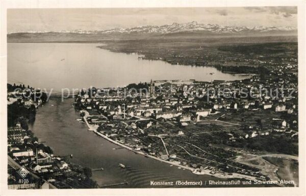 Konstanz Bodensee Rheinausfluss und Schweizer Alpen Flieg