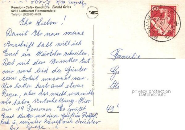 Flammersfeld Pension Cafe Konditorei Ewald Gries Gar – Bild 2