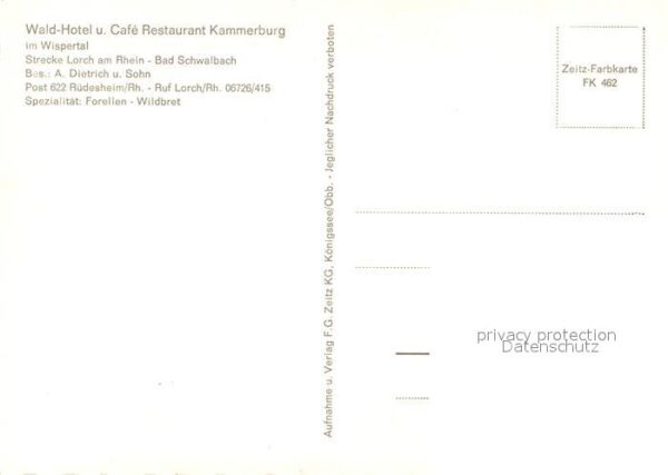Lorch Rheingau Waldhotel Cafe Restaurant Kammerburg Ga – Bild 2