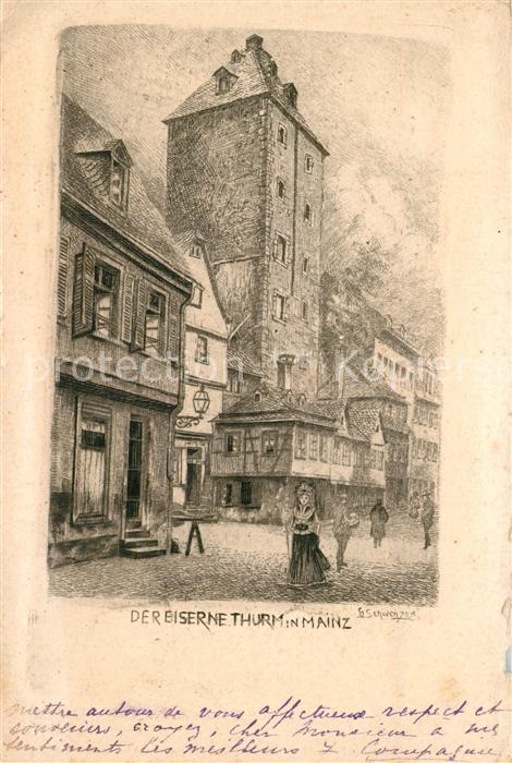 Mainz Rhein Der eiserne Turm Künstlerkarte