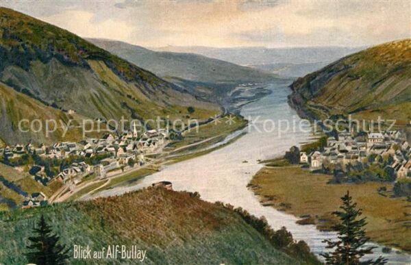 Bullay Mosel Alf Panorama Künstlerkarte