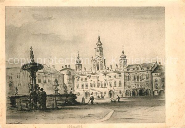 Budweis Ceske Budejowice Marktplatz Zeichnung