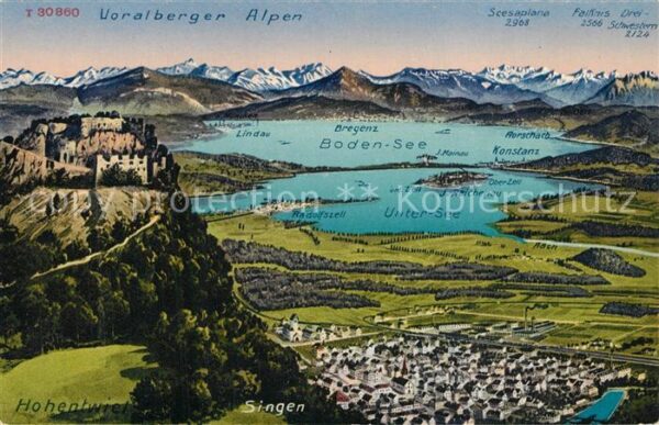 Singen Hohentwiel Panoramakarte mit Burgruine Hohentwiel