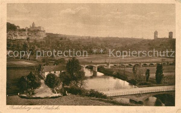 Saaleck Panorama Saale Brücke Rudelsburg Kupfer