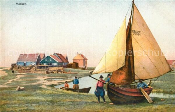 Marken Wohnhäuser der Insel Segelboot Wasserst