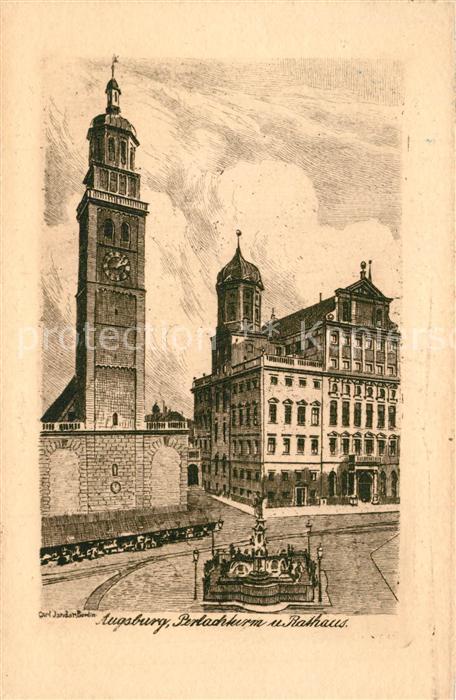 Augsburg Perlachturm und Rathaus Künstlerkarte H