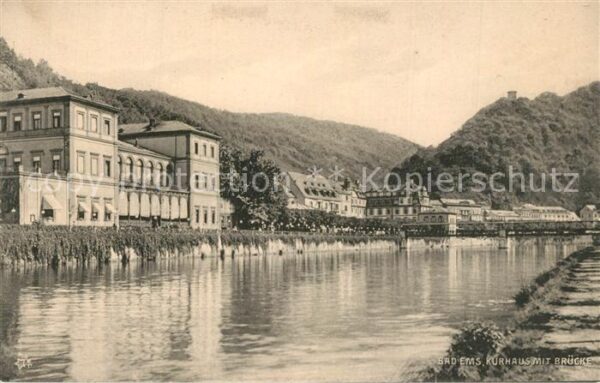 Bad Ems Kurhaus mit Brücke Uferpartie an der La