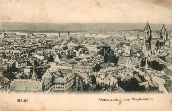 Mainz Rhein Stadtbild mit Stephansturm