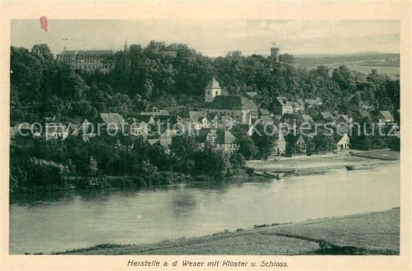 Herstelle Weser Ansicht mit Kloster und Schloss