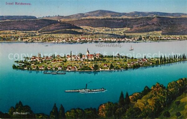 Insel Reichenau aus der Vogelperspektive Künstlerkarte