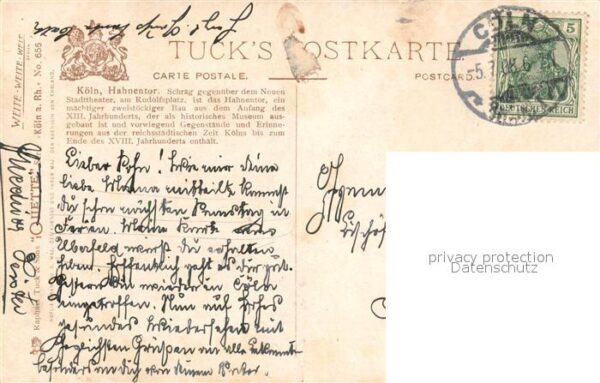 Verlag Tucks Oilette Nr. 656 K?ln Hahnentor Charles E. Flower – Bild 2
