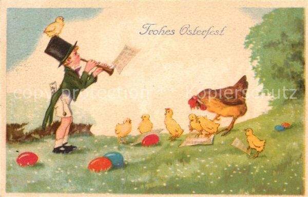 Ostern Easter Paques Kind Klarinette K?ken Huhn Ostereier