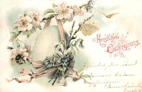 Ostern Easter Paques Blumen Osterei Weidenk?tzchen Litho