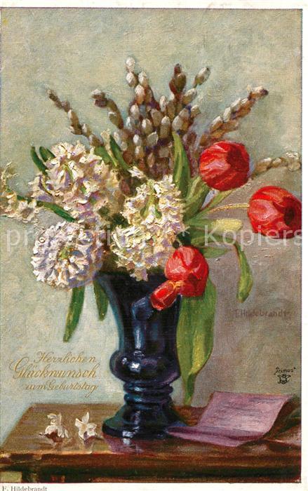 Verlag Primus Nr. 1294 F. Hildebrandt Geburtstag Blumen V