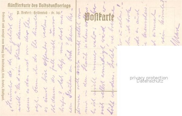 Kuenstlerkarte Volkskunstverlag P. Beckert Heldentod – Bild 2