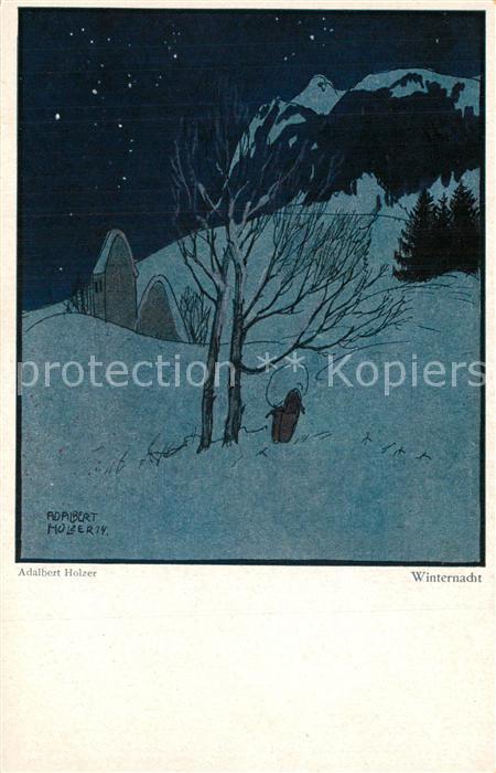 Kuenstlerkarte Adalbert Holzer Winternacht