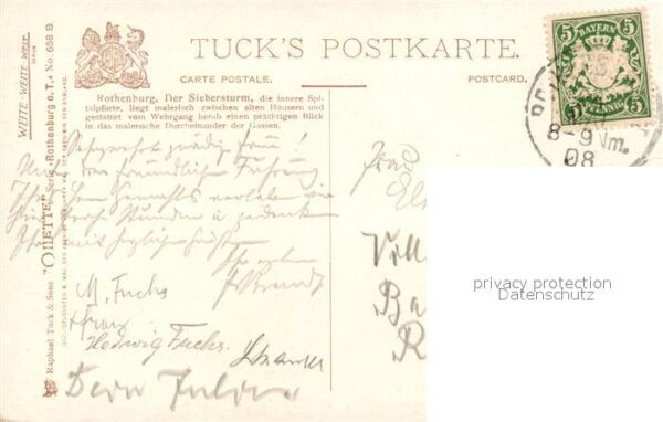 Verlag Tucks Oilette Nr. 658 B Rothenburg Tauber Siebersturm – Bild 2