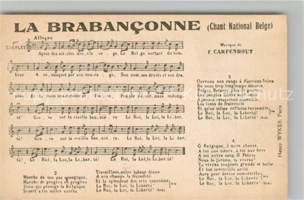 Liederkarte La Brabanconne