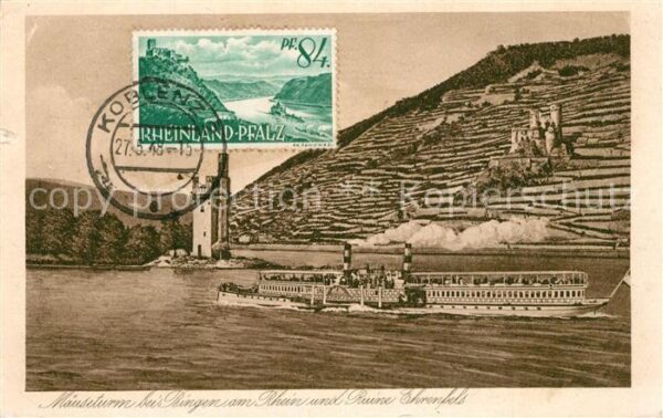 Bingen Rhein M?useturm Ruine Ehrenfels Dampfer
