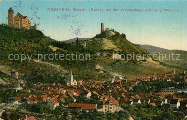 Weinheim Bergstrasse Stadtpanorama mit Wachenburg und Burg W