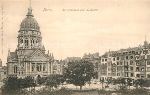 Mainz Rhein Christuskirche und Neubauten