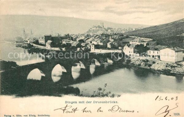 Bingen Rhein Panorama mit Drususbrücke