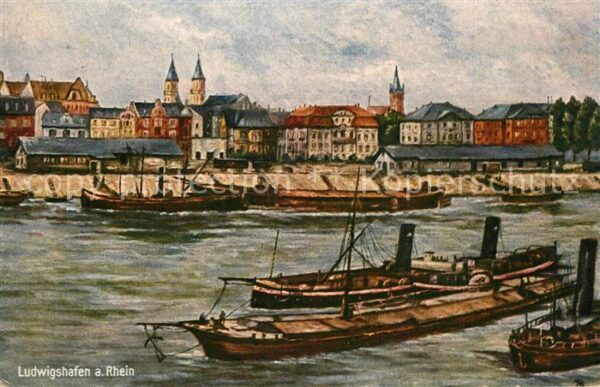 Ludwigshafen Rhein Blick über den Rhein Dampfer Künstlerka