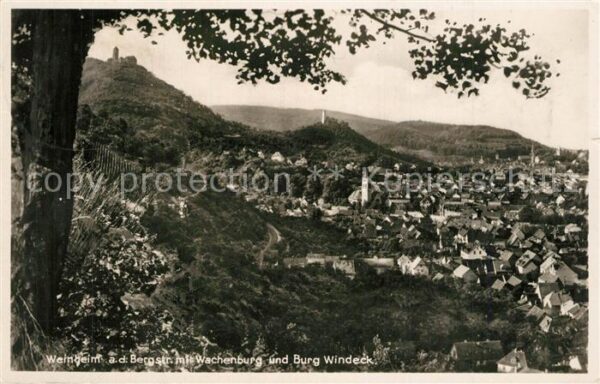 Weinheim Bergstrasse Stadtpanorama mit Wachenburg und Burg W