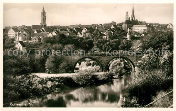 Rottweil Neckar Partie am Neckar Brücke Blick zur Stadt