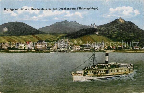 Koenigswinter Blick über den Rhein Drachenfels Drache
