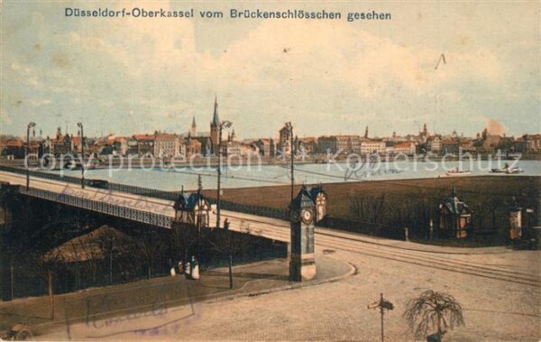 Oberkassel Duesseldorf Rheinbrücke Blick vom Brückenschlössche