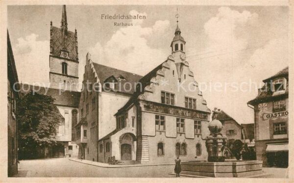 Friedrichshafen Bodensee Rathaus Brunnen Kirchturm