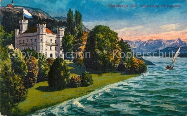 Berg Starnberg Schloss Starnberger See mit Zugspitze W