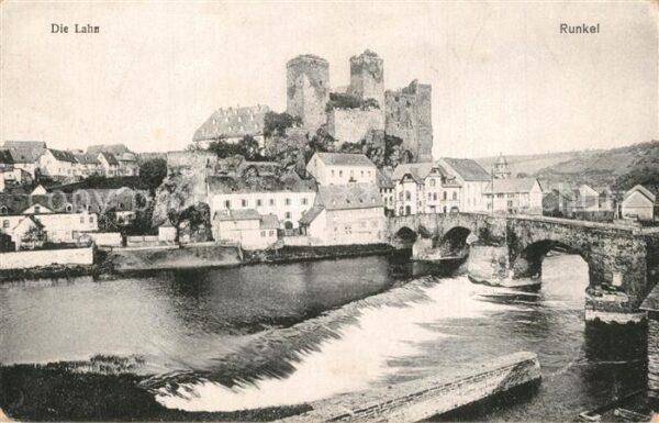 Runkel Lahn Lahnbrücke Stadtbild mit Burgruine