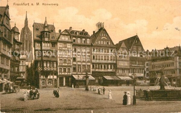 Frankfurt Main Römerberg Brunnen Blick zum Dom