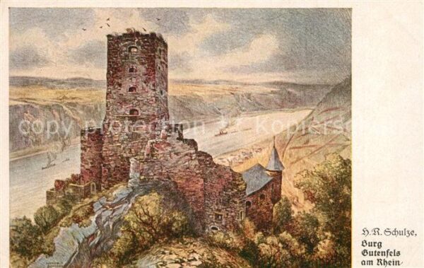 Kaub Burg Gutenfels am Rhein Steinzeichnung