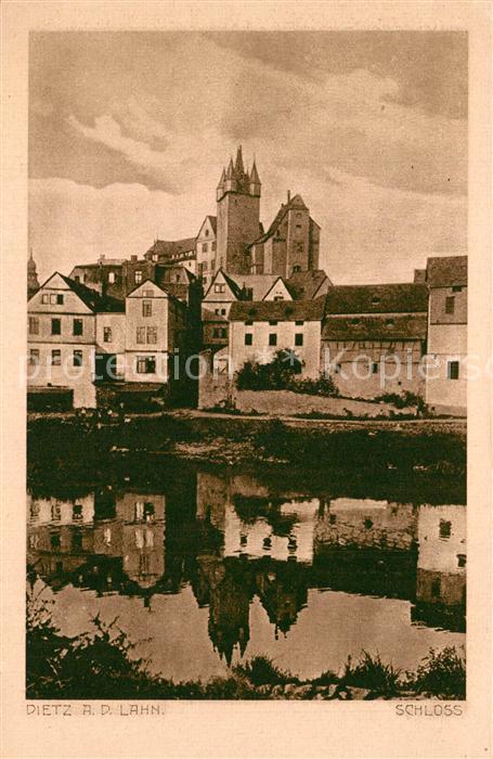 Diez Lahn Uferpartie an der Lahn Blick zum Schlos