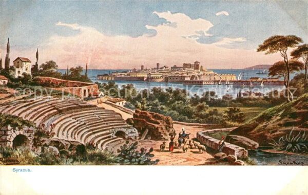 Syracus Syrakus Italia Stadtpanorama Künstlerkarte