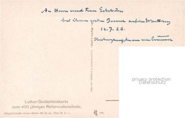 Luther Martin Ged?chtniskarte 400-j?hriges Reformatio – Bild 2
