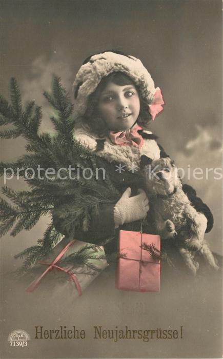 Foto RKL Paris Nr. 7139/3 Neujahr M?dchen Hund Geschenke