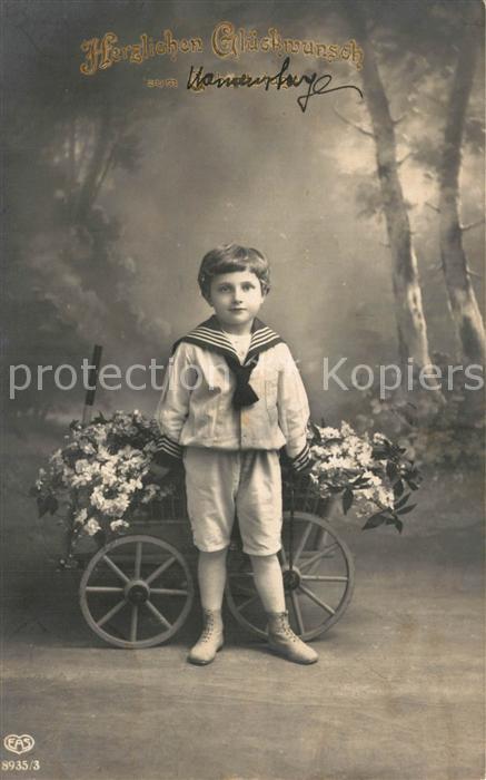 Foto EAS Nr. 8935/3 Kind Gl?ckwunsch Blumenkarre