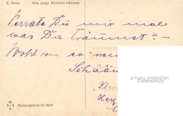 Kuenstlerkarte C. Helm Was junge M?dchen tr?umen – Bild 2