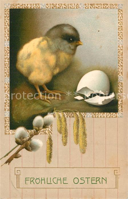 Ostern Easter Paques K?ken Ei Weidenk?tzchen Litho