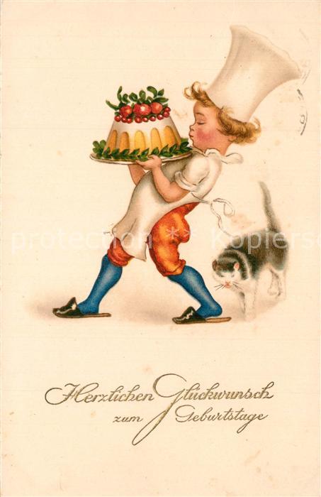 Geburtstag Kind B?cker Kuchen Katze Litho